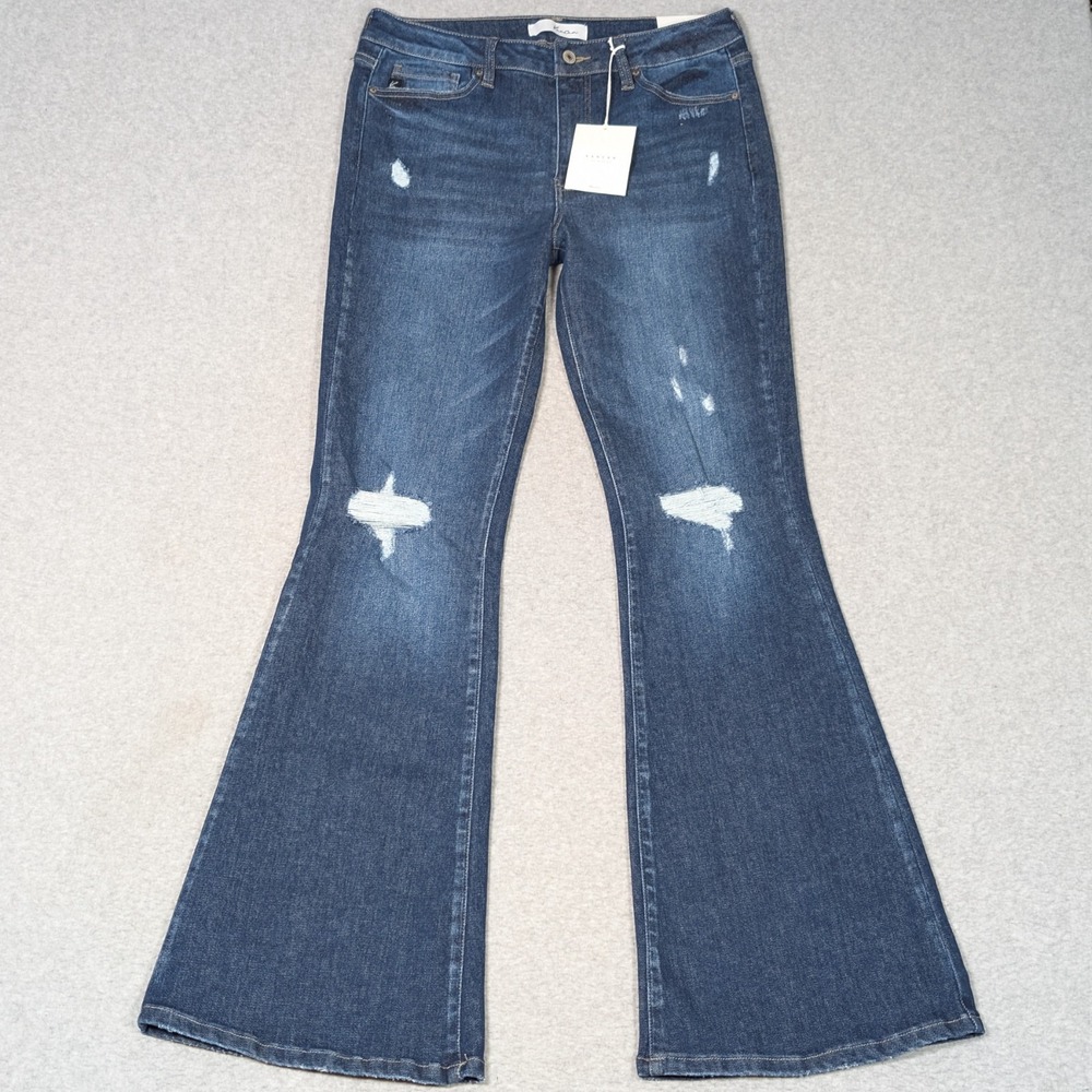 KanCan High Rise Flare Jeans Womens Size 11/29 Distressed Medium Wash New